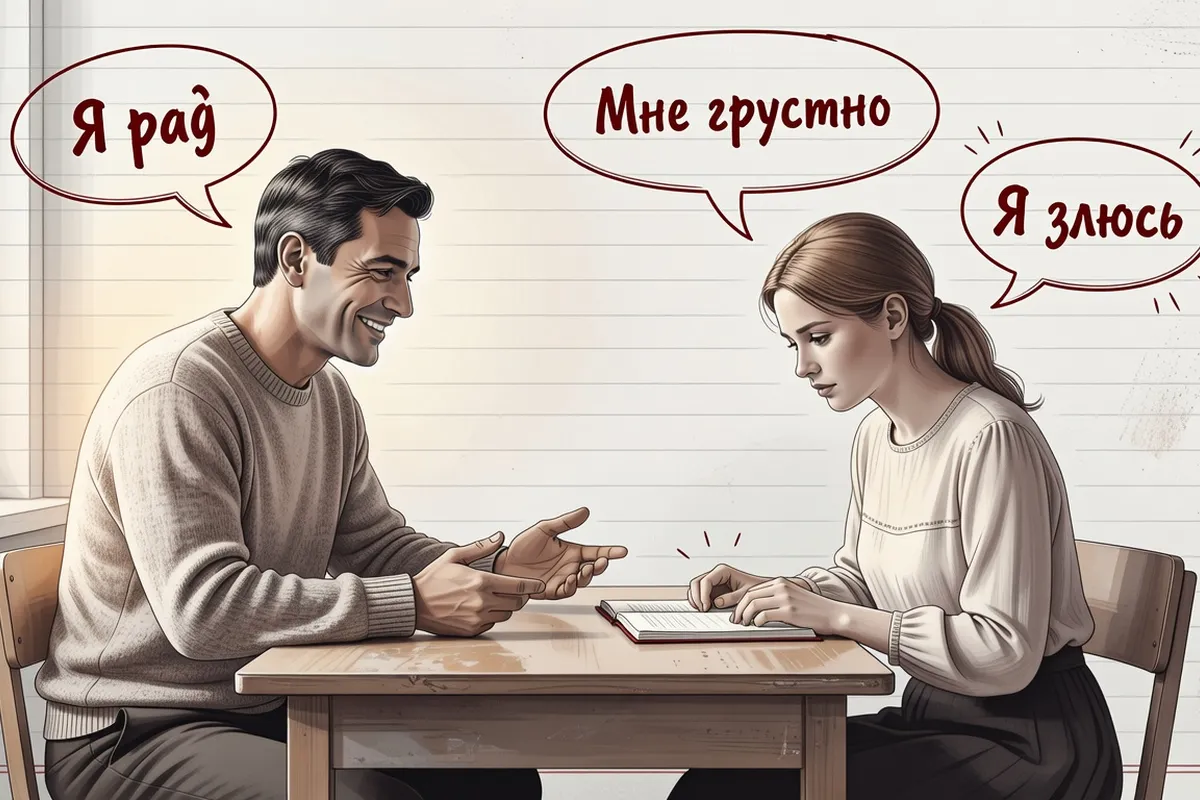Схема оттенков эмоций между радостью и грустью с примерами русских слов