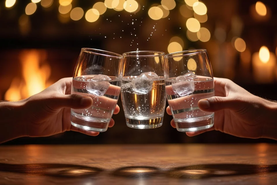 Три стакана водки чокаются