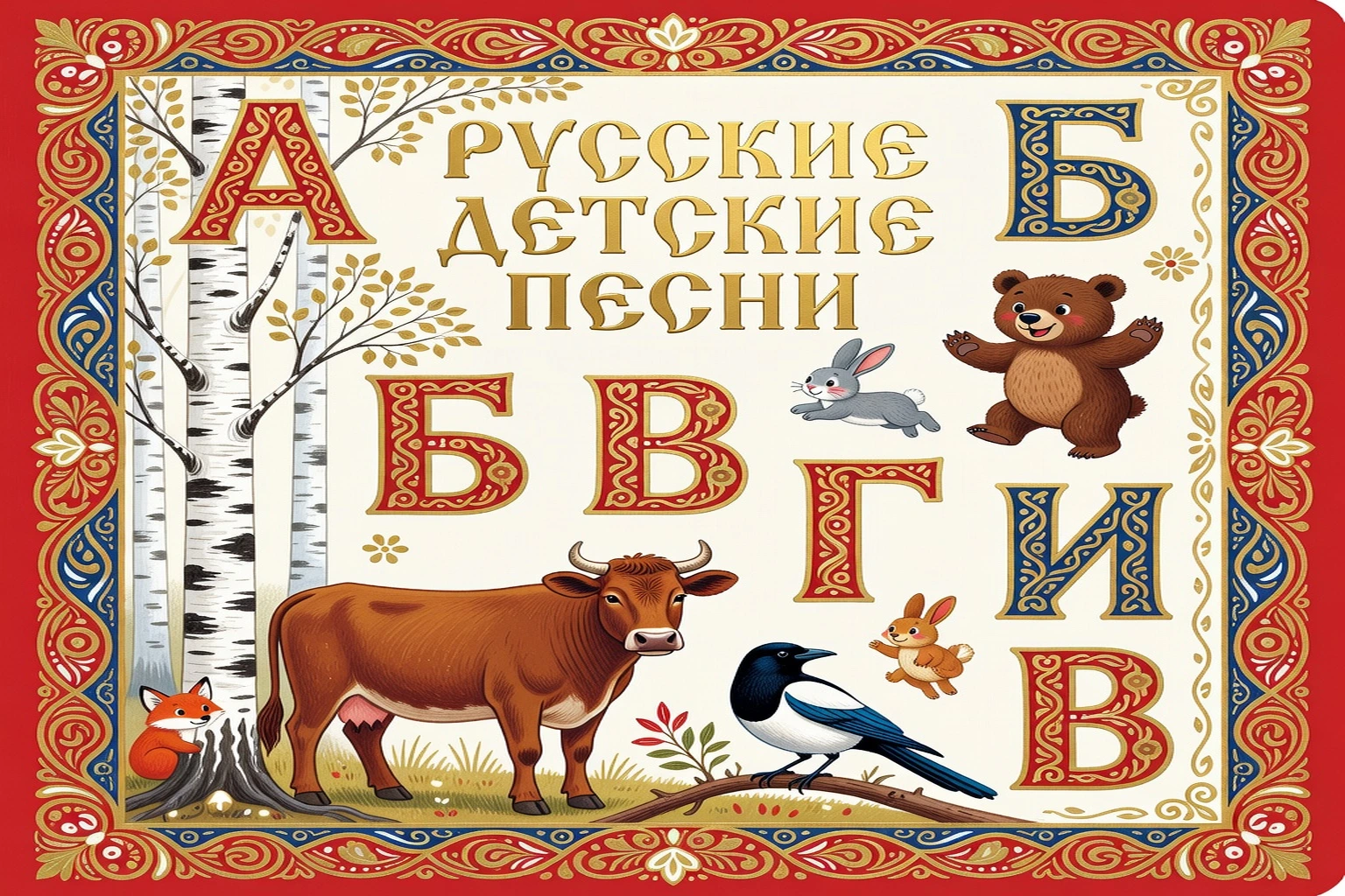 Carnet de comptines russes illustré avec alphabet cyrillique et dessins d'animaux