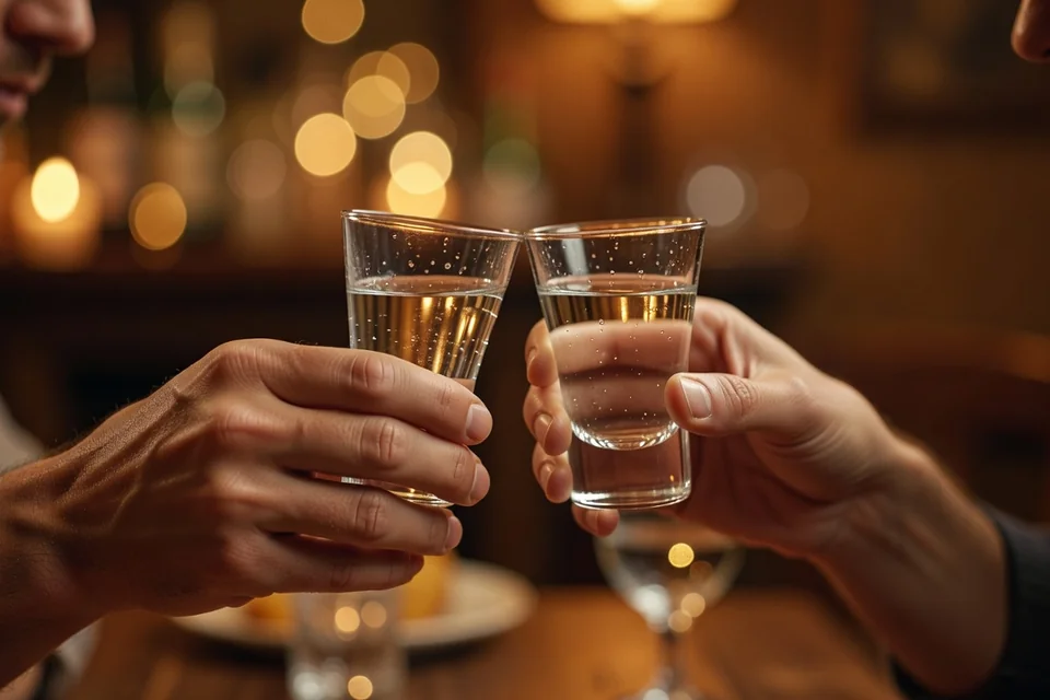 Deux verres de vodka qui se croisent