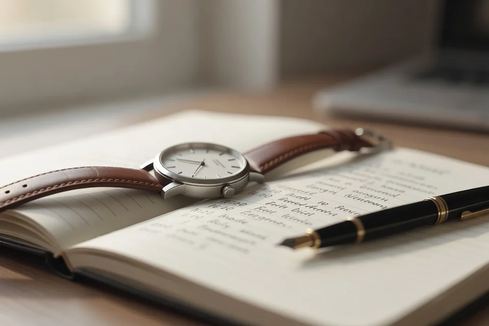 Montre-bracelet et emploi du temps sur un bureau
