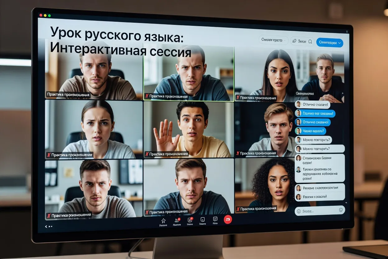 Professeure de russe donnant un cours particulier en visio depuis son bureau
