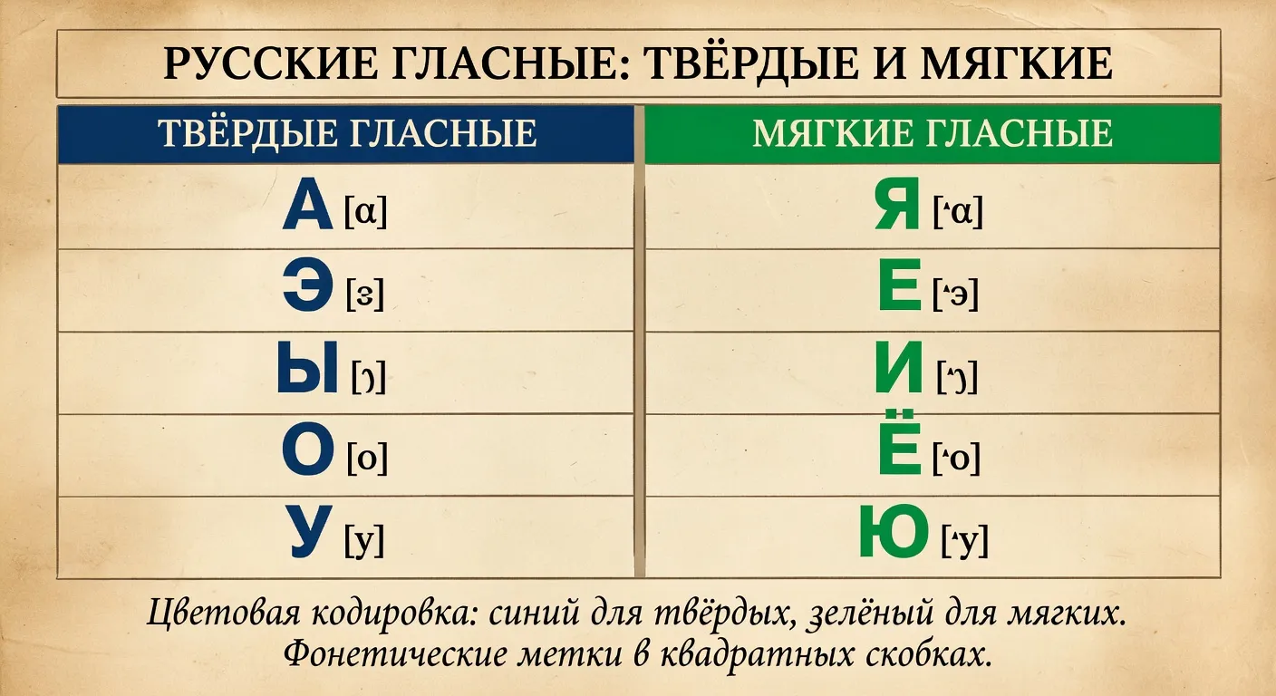 Tableau des voyelles russes dures et molles