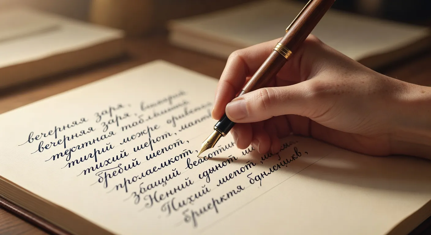 Main qui écrit cursive cyrillique
