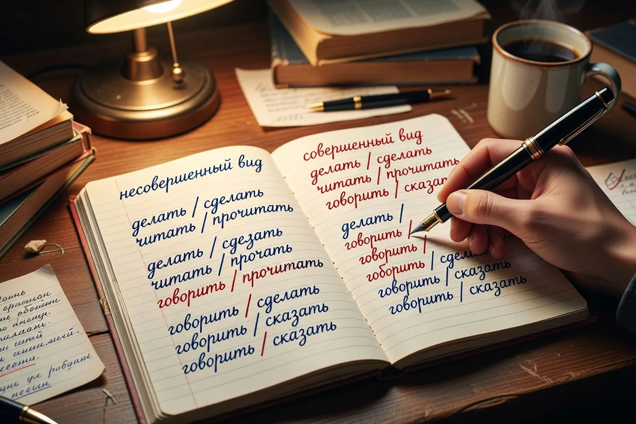Tableau de paires aspectuelles russes imperfectif / perfectif manuscrit
