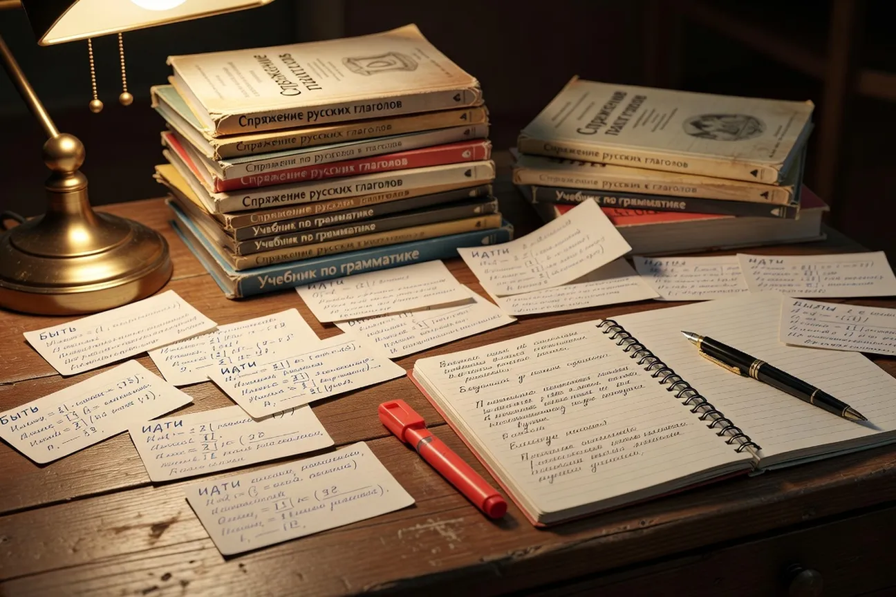 Carnet de paires aspectuelles russes manuscrites avec accent tonique souligné