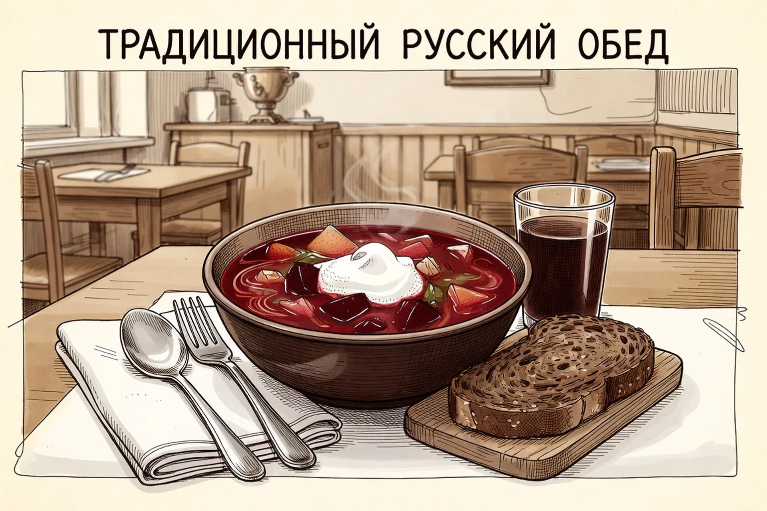 Illustration restaurant-commander-russe